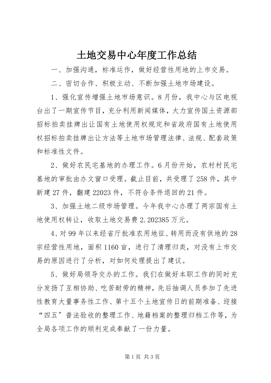 2023年土地交易中心年度工作总结.docx_第1页