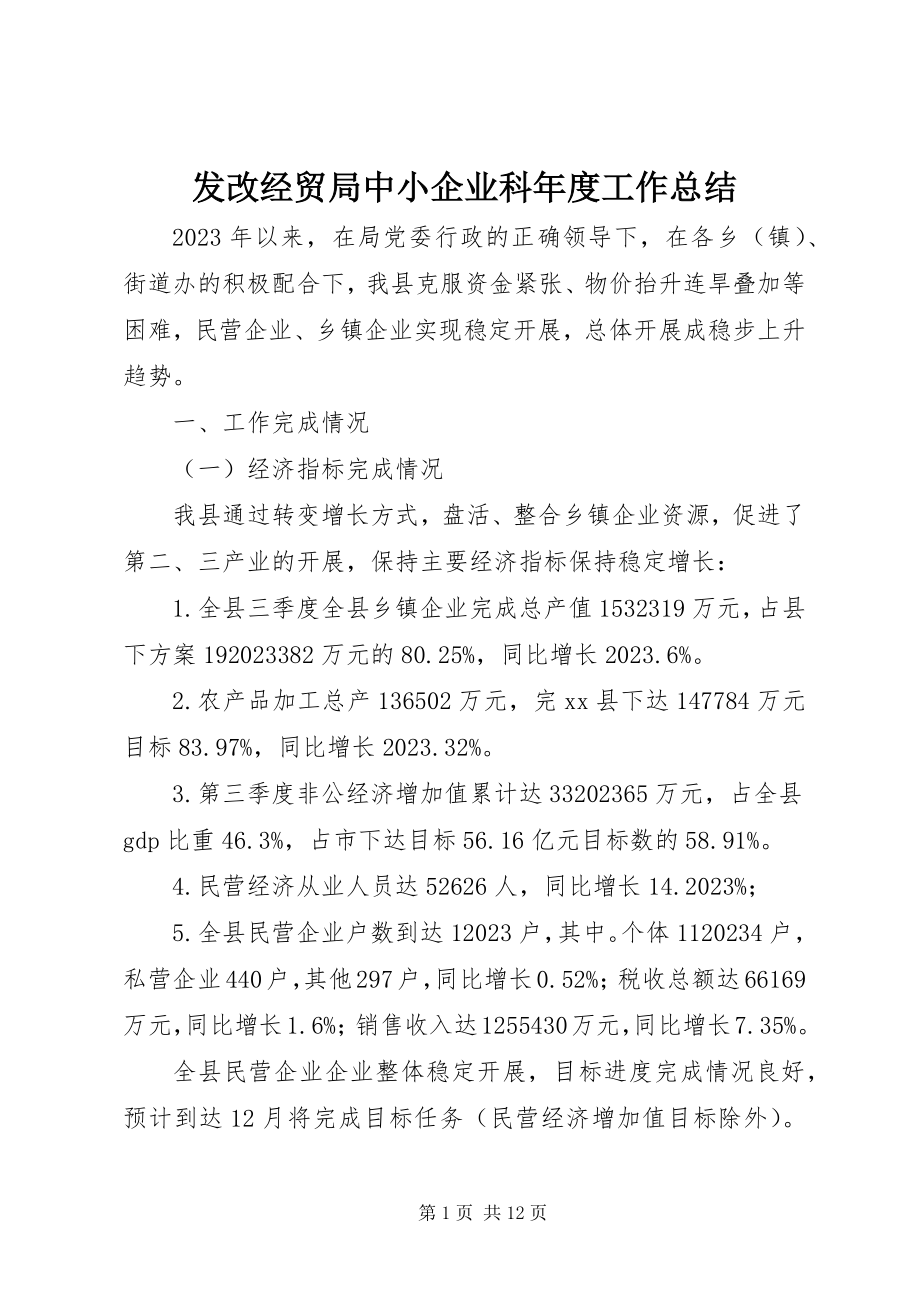 2023年发改经贸局中小企业科年度工作总结.docx_第1页