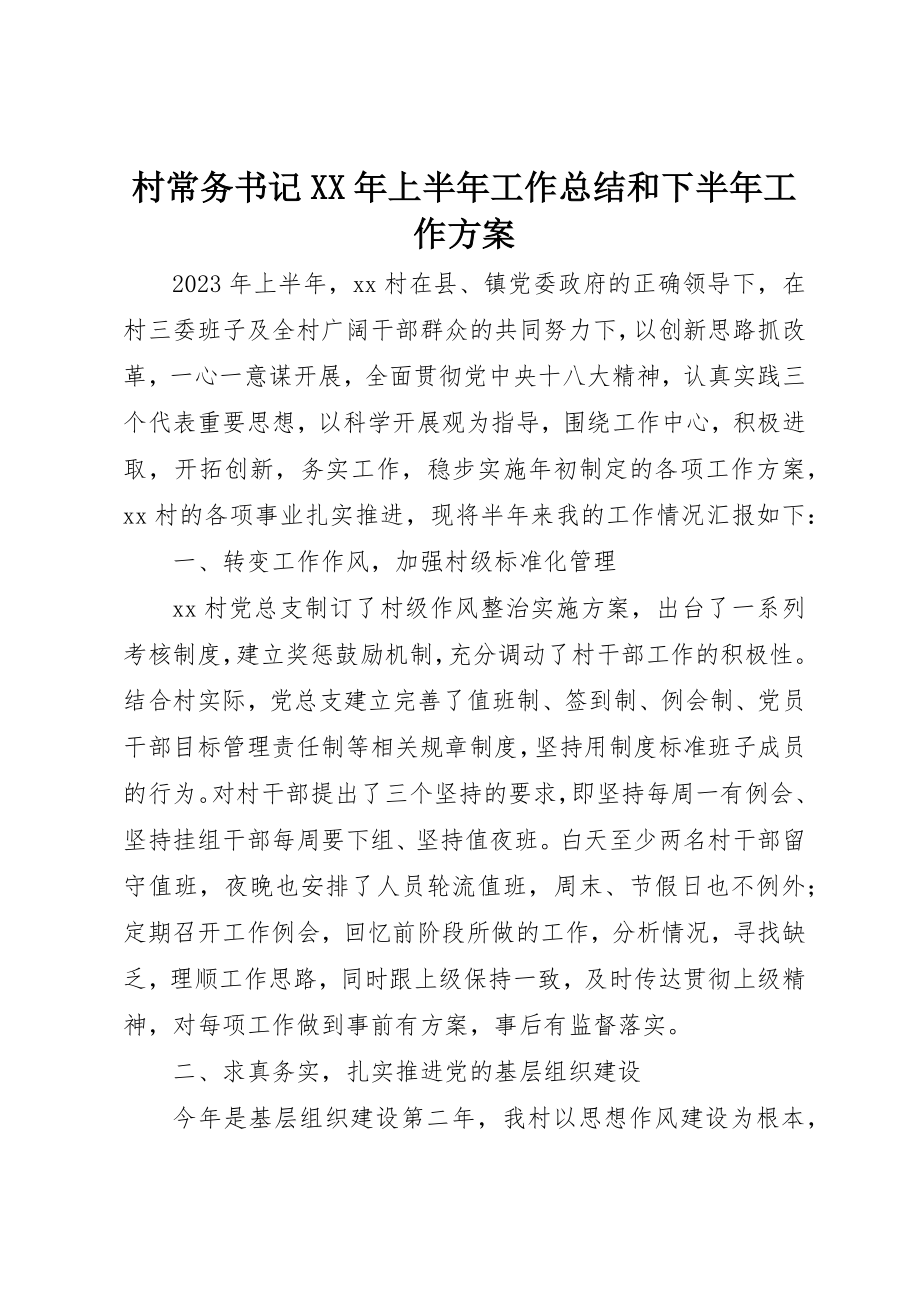 2023年村常务书记某年上半年工作总结和下半年工作计划新编.docx_第1页