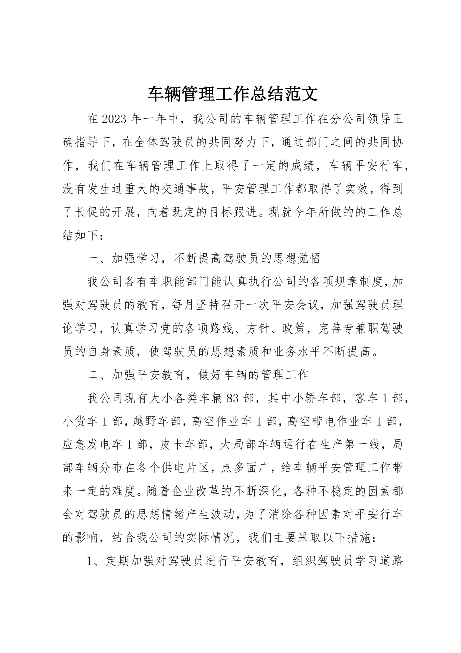 2023年车辆管理工作总结2新编.docx_第1页