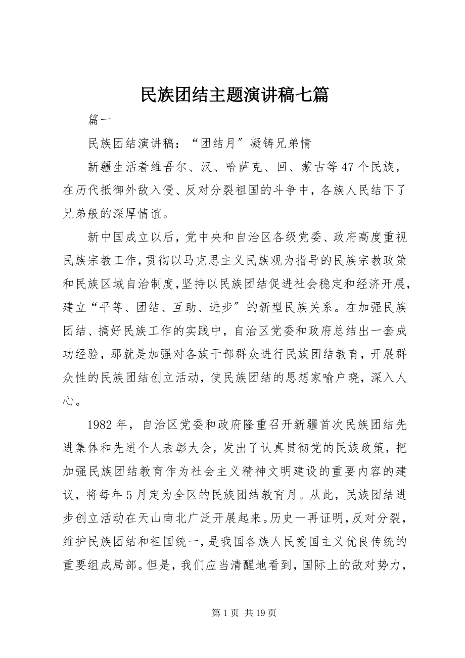 2023年民族团结主题演讲稿七篇.docx_第1页