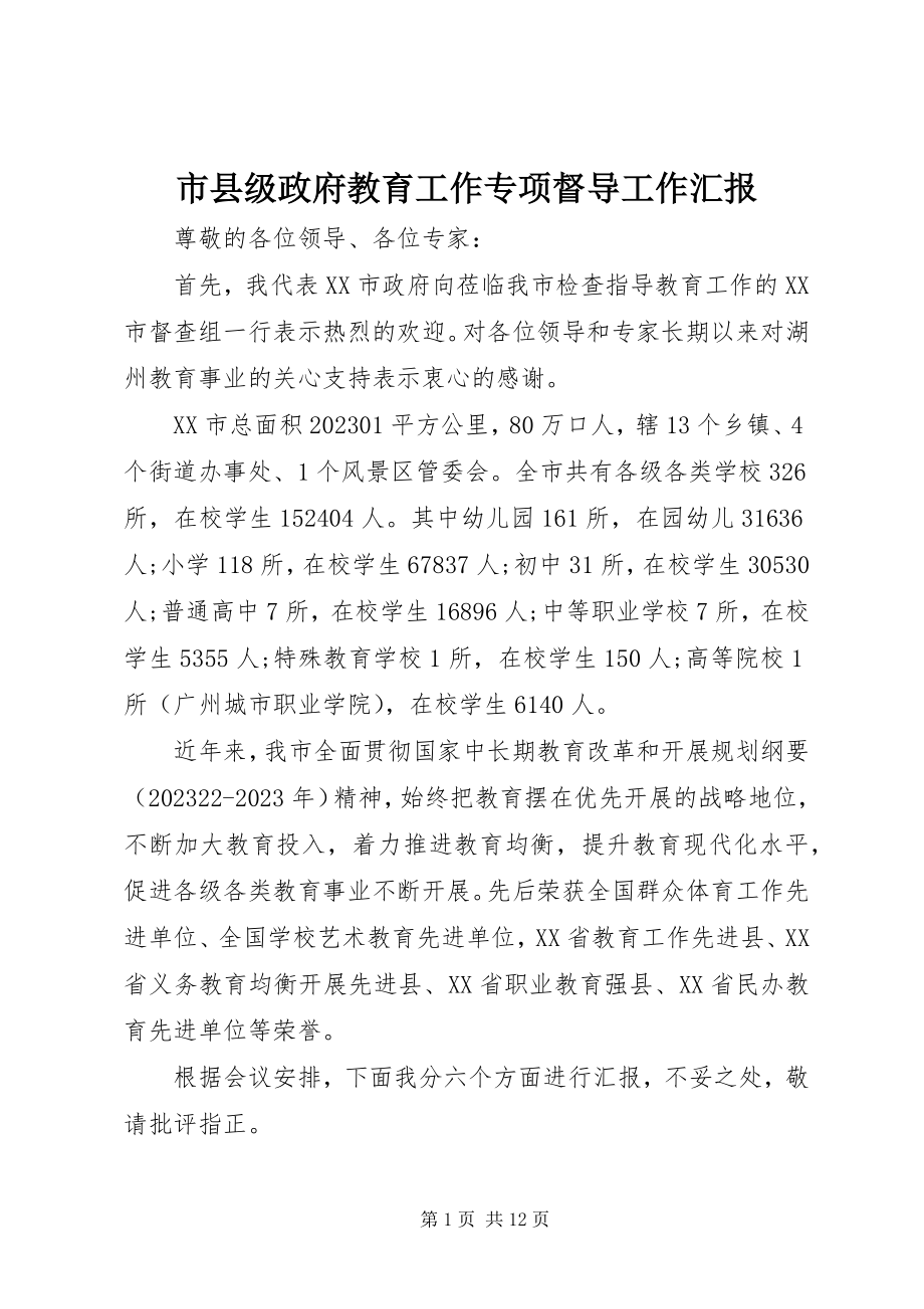 2023年市县级政府教育工作专项督导工作汇报.docx_第1页