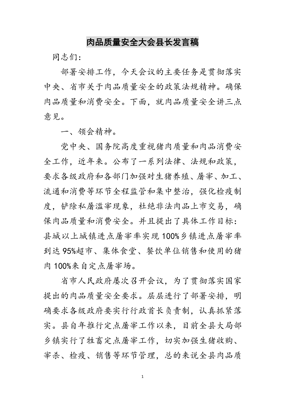 2023年肉品质量安全大会县长发言稿范文.doc_第1页