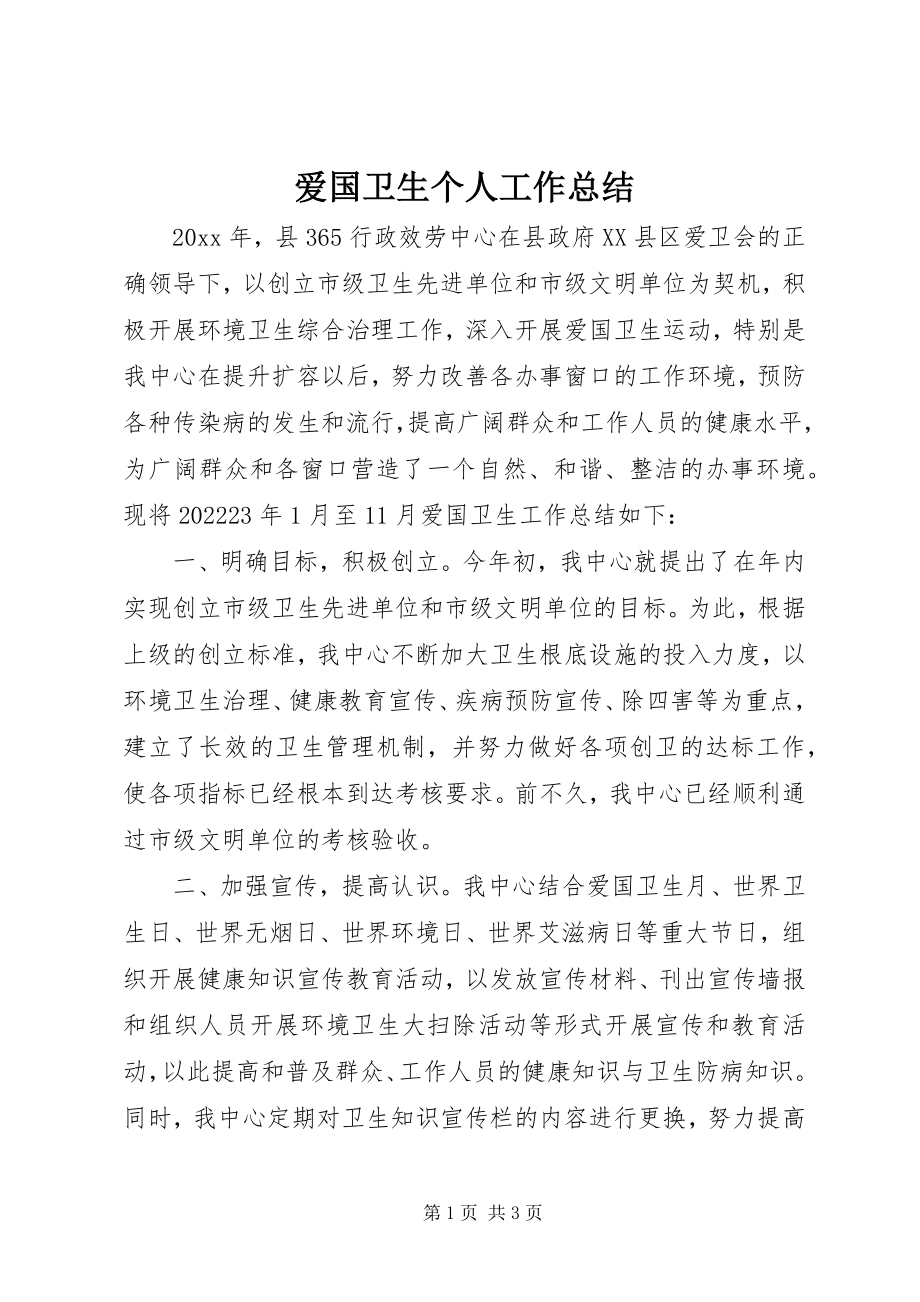 2023年爱国卫生个人工作总结新编.docx_第1页