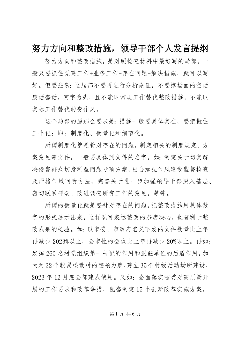 2023年努力方向和整改措施领导干部个人讲话提纲.docx_第1页