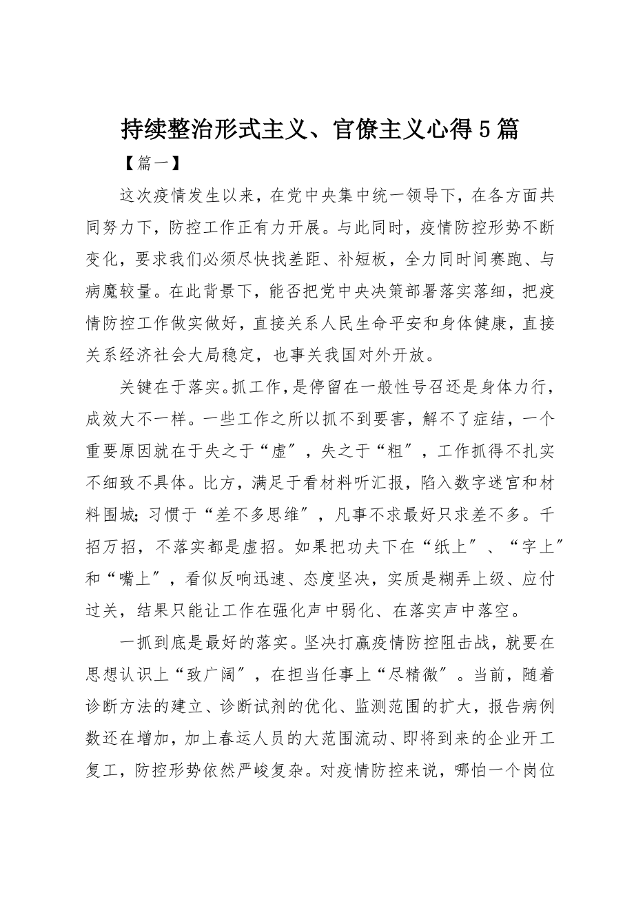 2023年持续整治形式主义、官僚主义心得5篇新编.docx_第1页