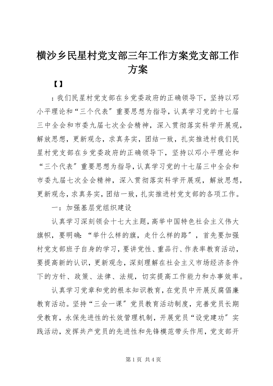 2023年横沙乡民星村党支部三工作计划党支部工作计划.docx_第1页