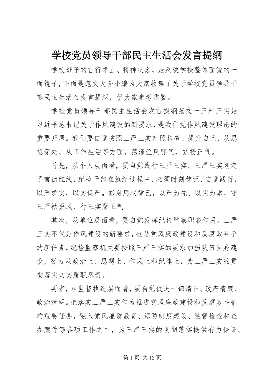 2023年学校党员领导干部民主生活会讲话提纲.docx_第1页