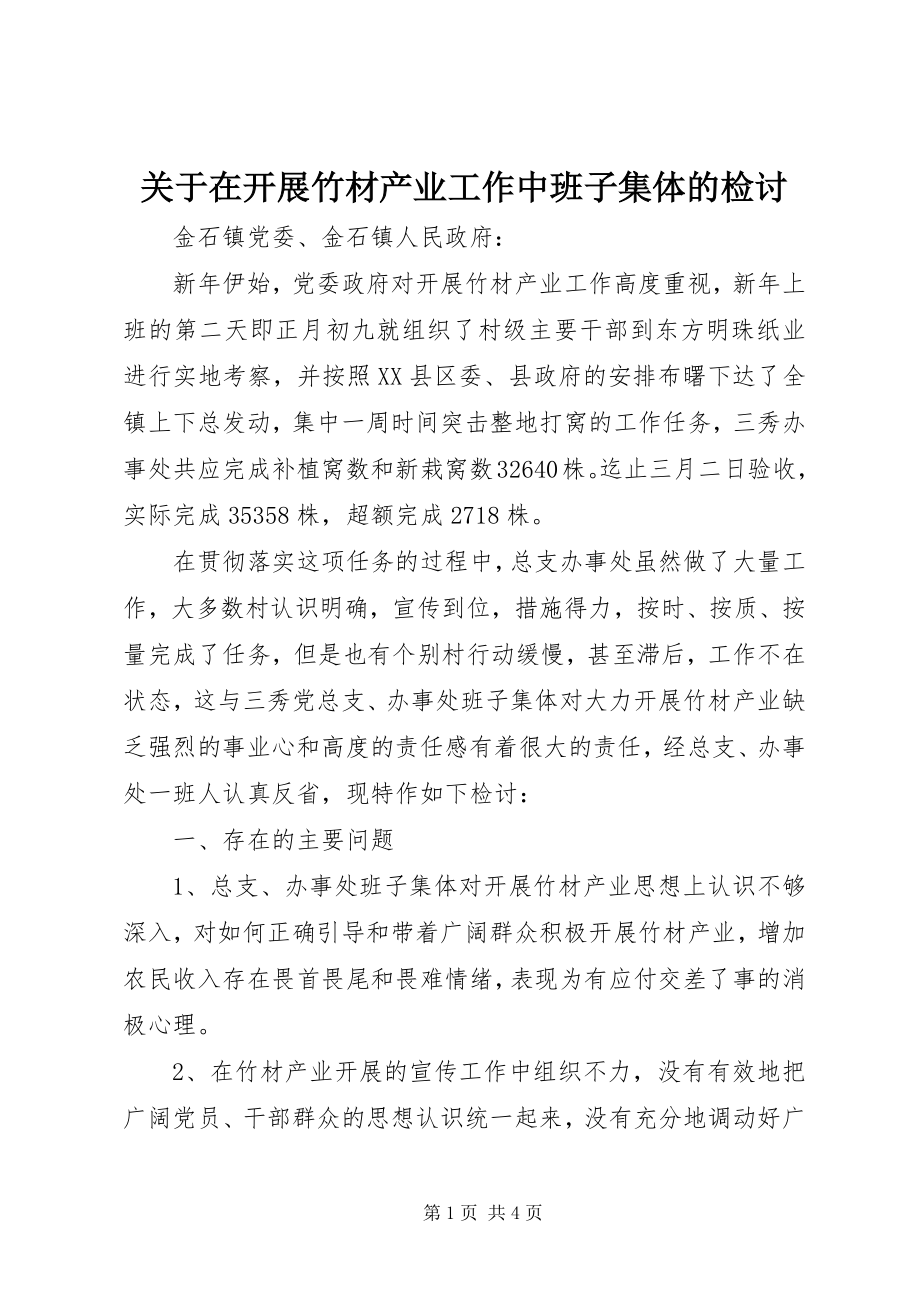 2023年在发展竹材产业工作中班子集体的检讨.docx_第1页