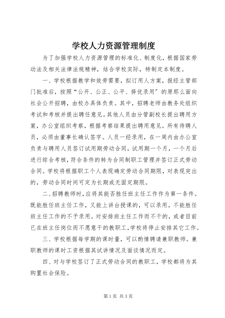 2023年学校人力资源管理制度.docx_第1页