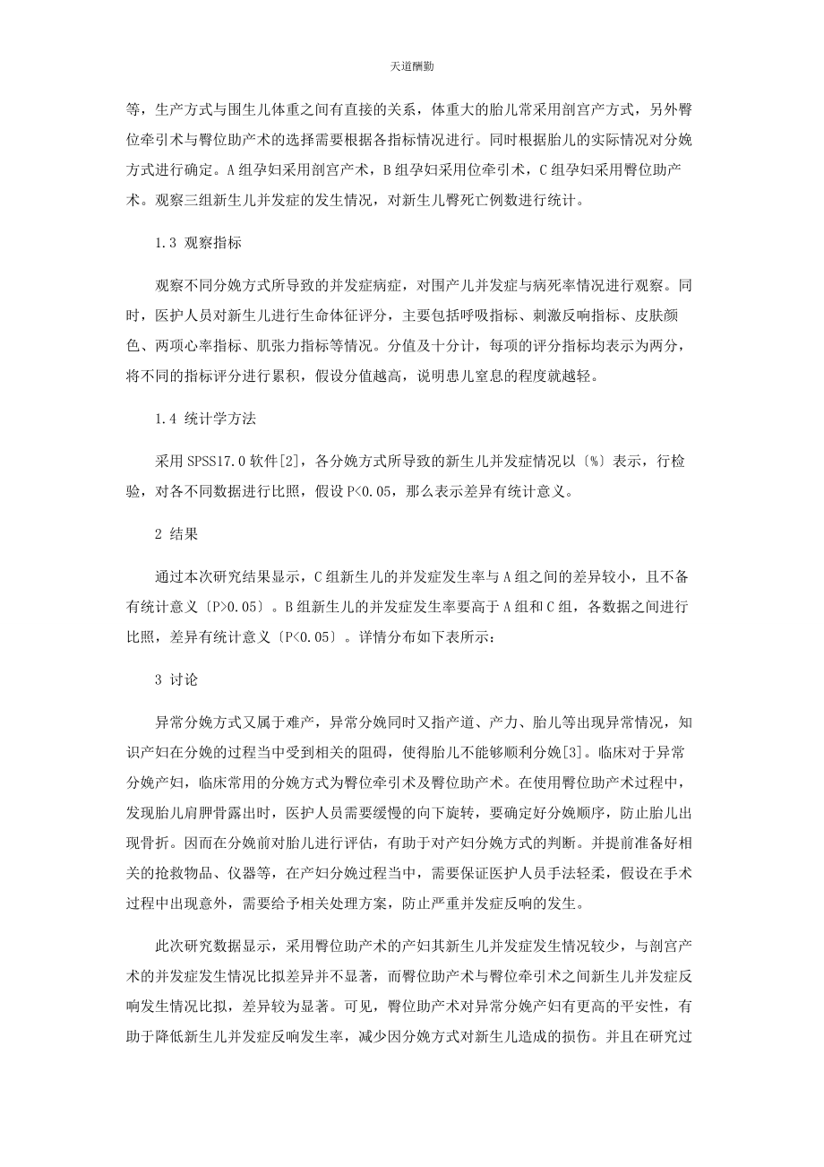 2023年非正常分娩中臀位助产术的作用研究范文.docx_第2页