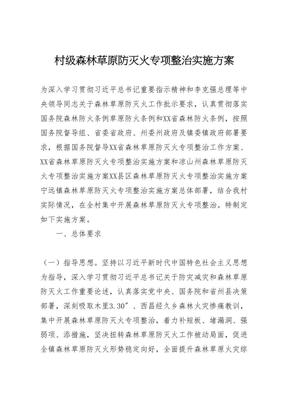 2023年村级森林草原防灭火专项整治实施方案.doc_第1页