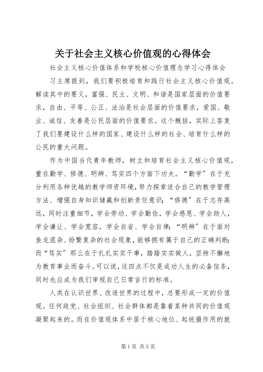 2023年社会主义核心价值观的心得体会.docx_第1页