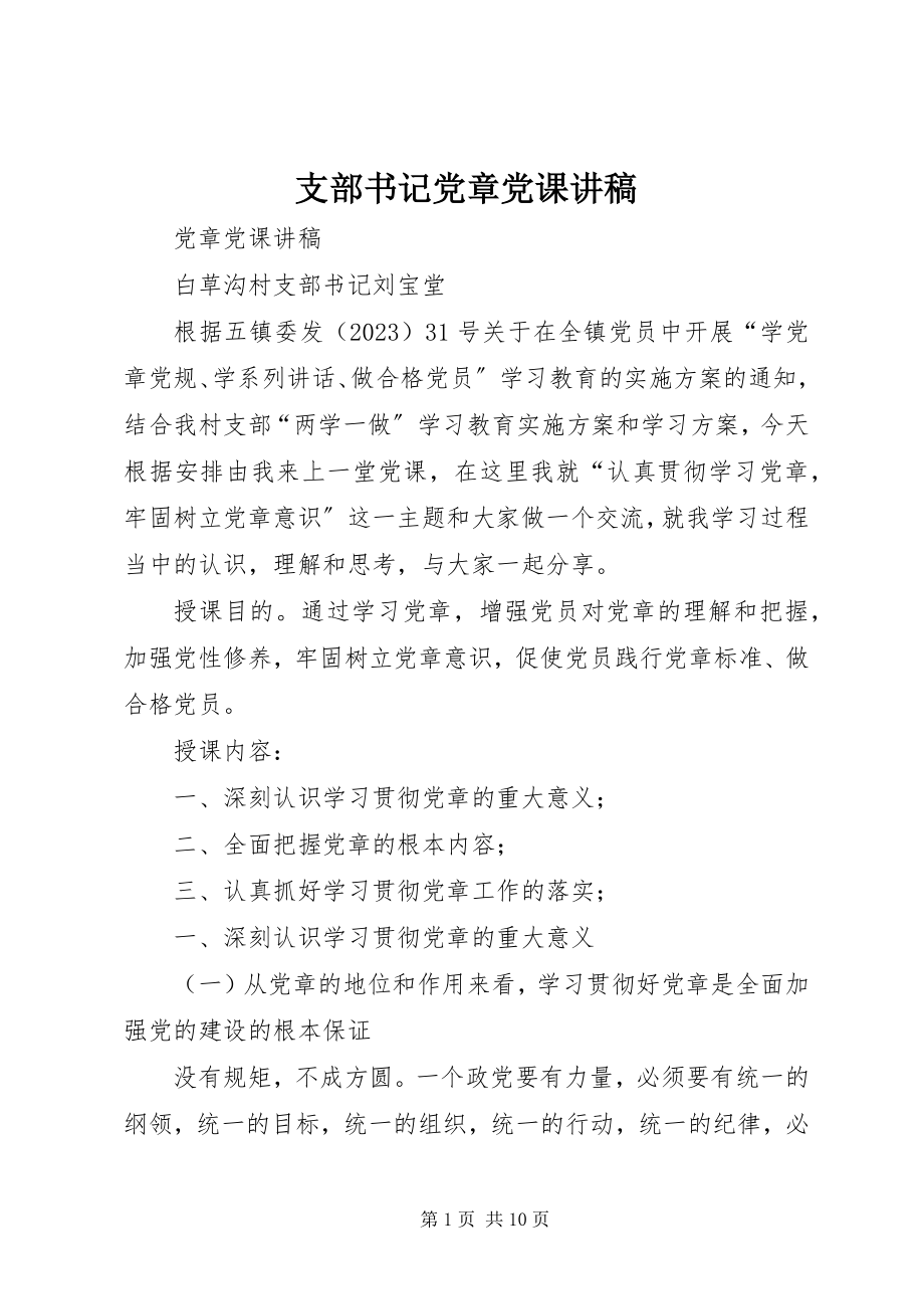 2023年支部书记《党章》党课讲稿.docx_第1页