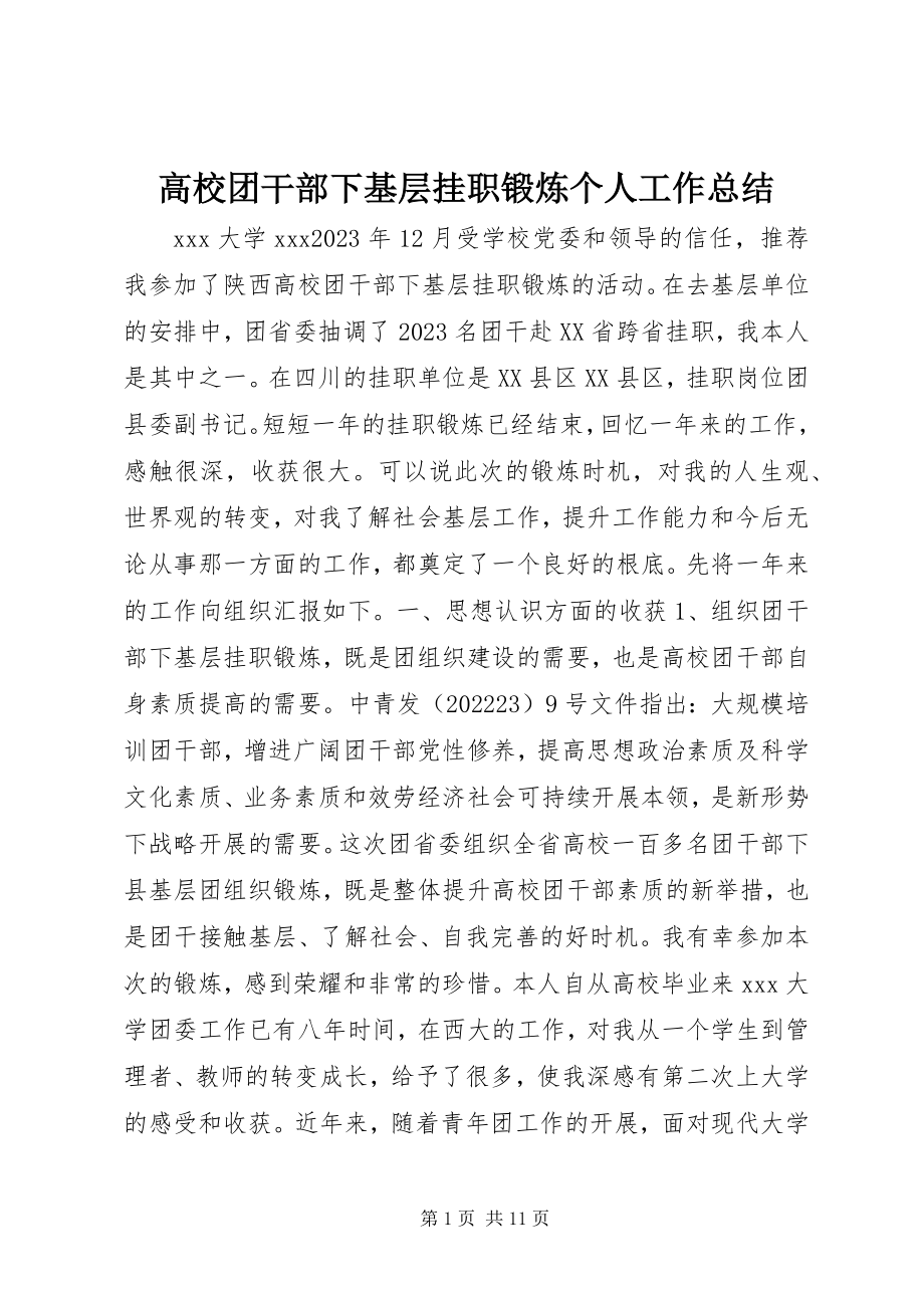 2023年高校团干部下基层挂职锻炼个人工作总结.docx_第1页