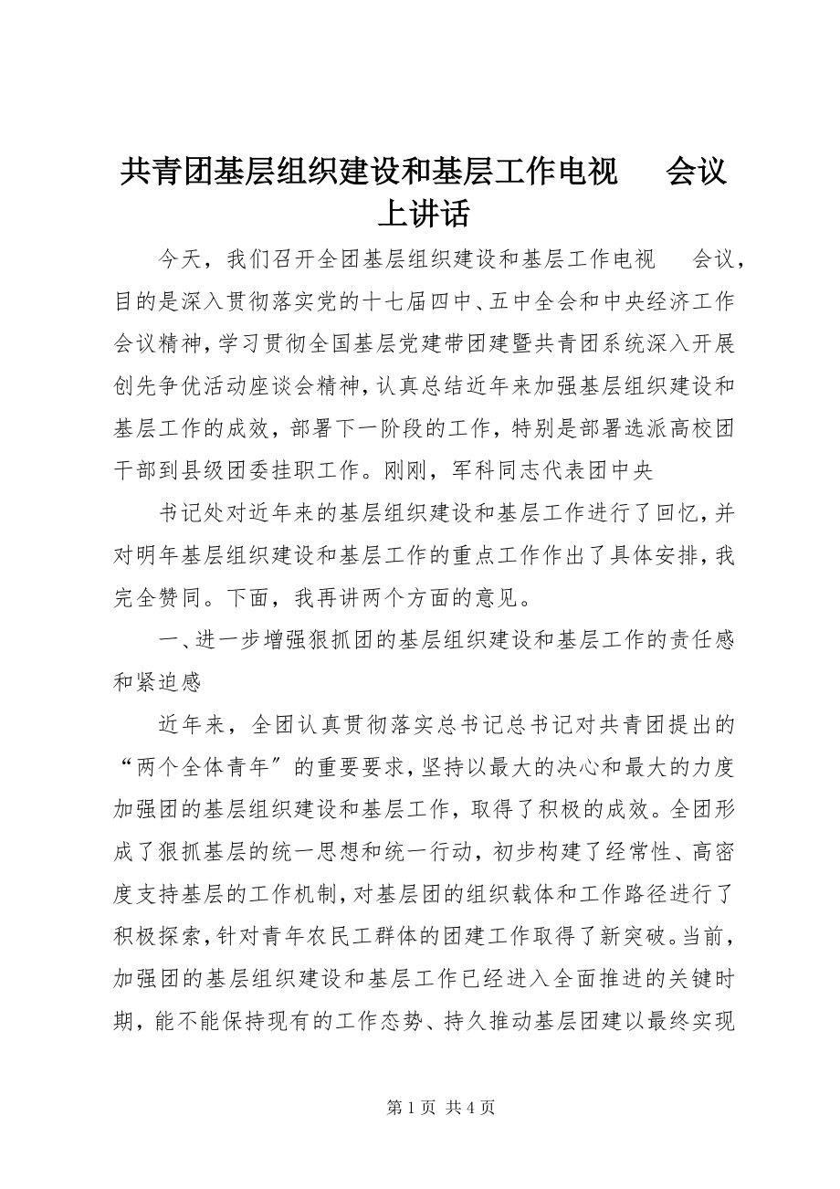 2023年共青团基层组织建设和基层工作电视电话会议上致辞.docx_第1页