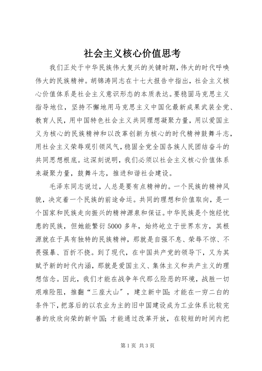 2023年社会主义核心价值思考.docx_第1页