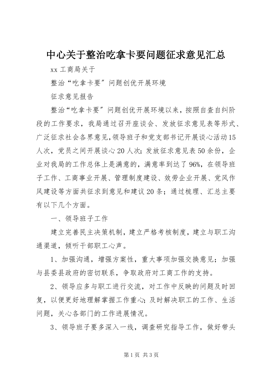 2023年中心关于整治吃拿卡要问题征求意见汇总.docx_第1页