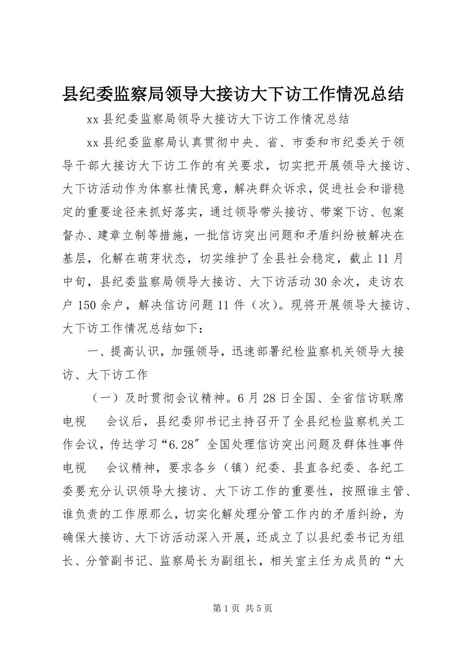 2023年县纪委监察局领导大接访大下访工作情况总结.docx_第1页