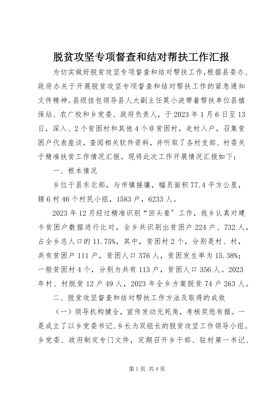 2023年脱贫攻坚专项督查和结对帮扶工作汇报.docx_第1页