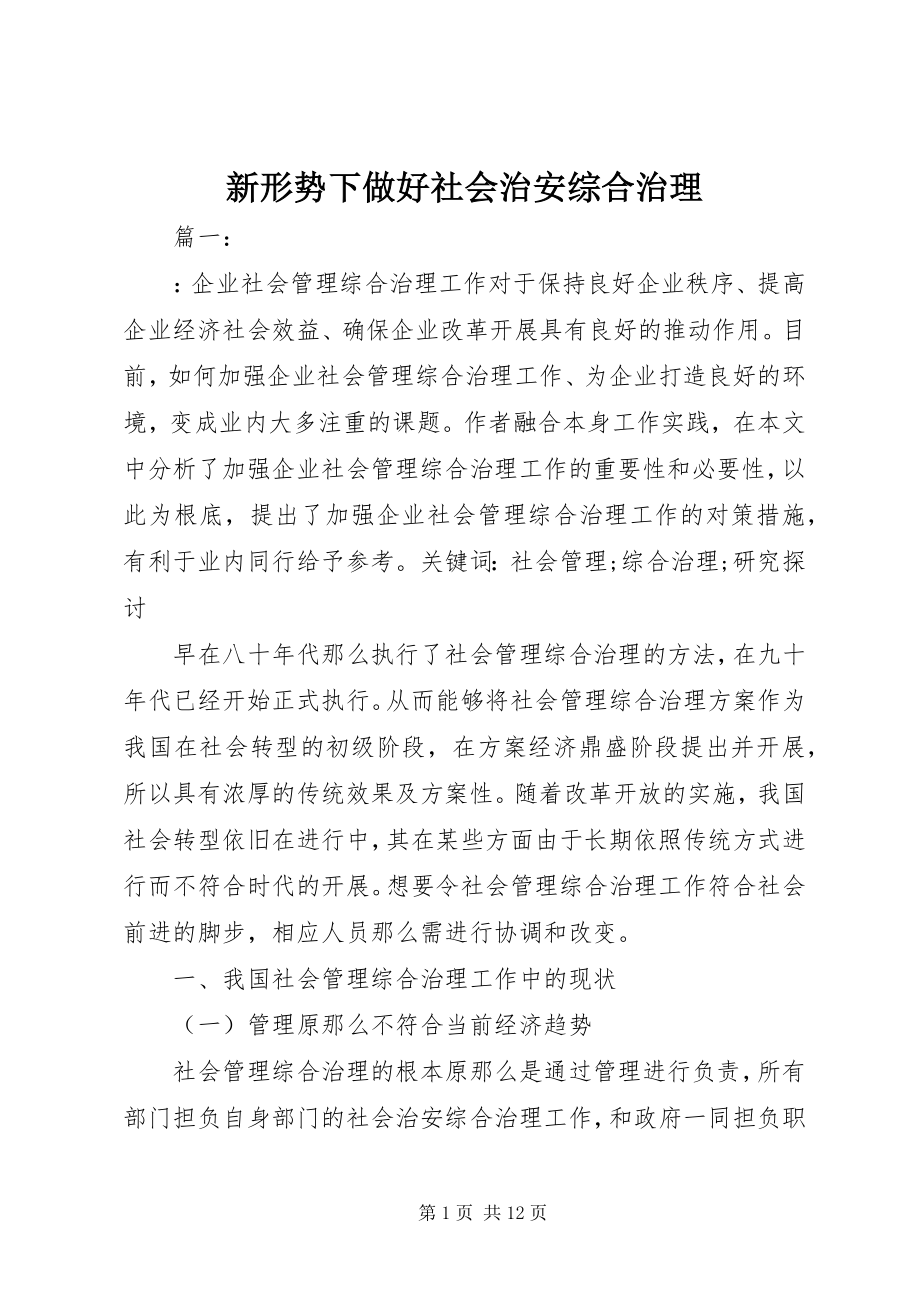 2023年新形势下做好社会治安综合治理.docx_第1页