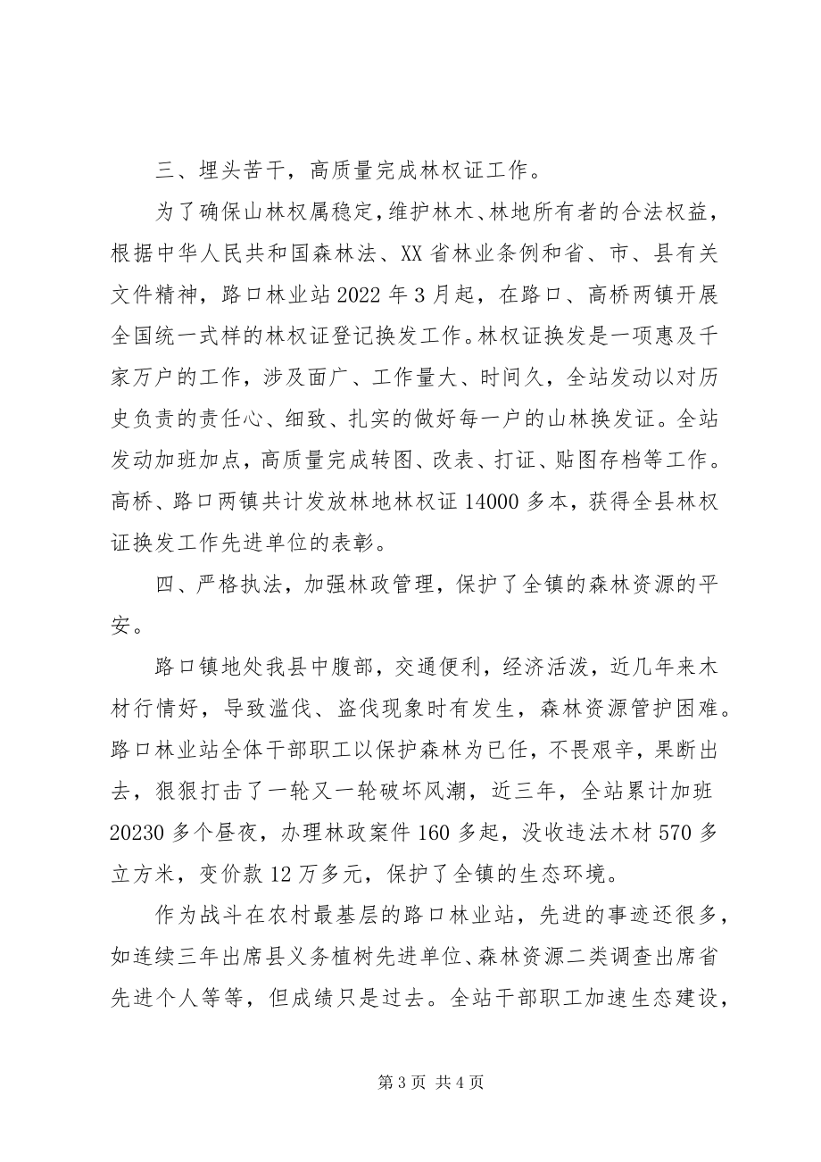 2023年路口林业站先进事迹林业个人先进事迹.docx_第3页