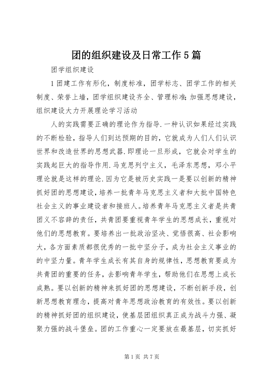 2023年团的组织建设及日常工作5篇.docx_第1页