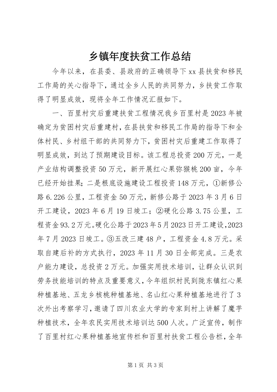 2023年乡镇年度扶贫工作总结.docx_第1页