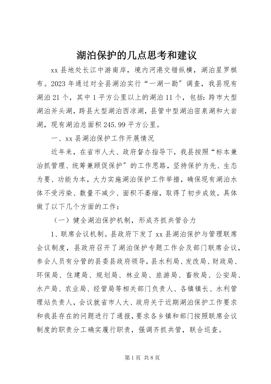 2023年湖泊保护的几点思考和建议.docx_第1页