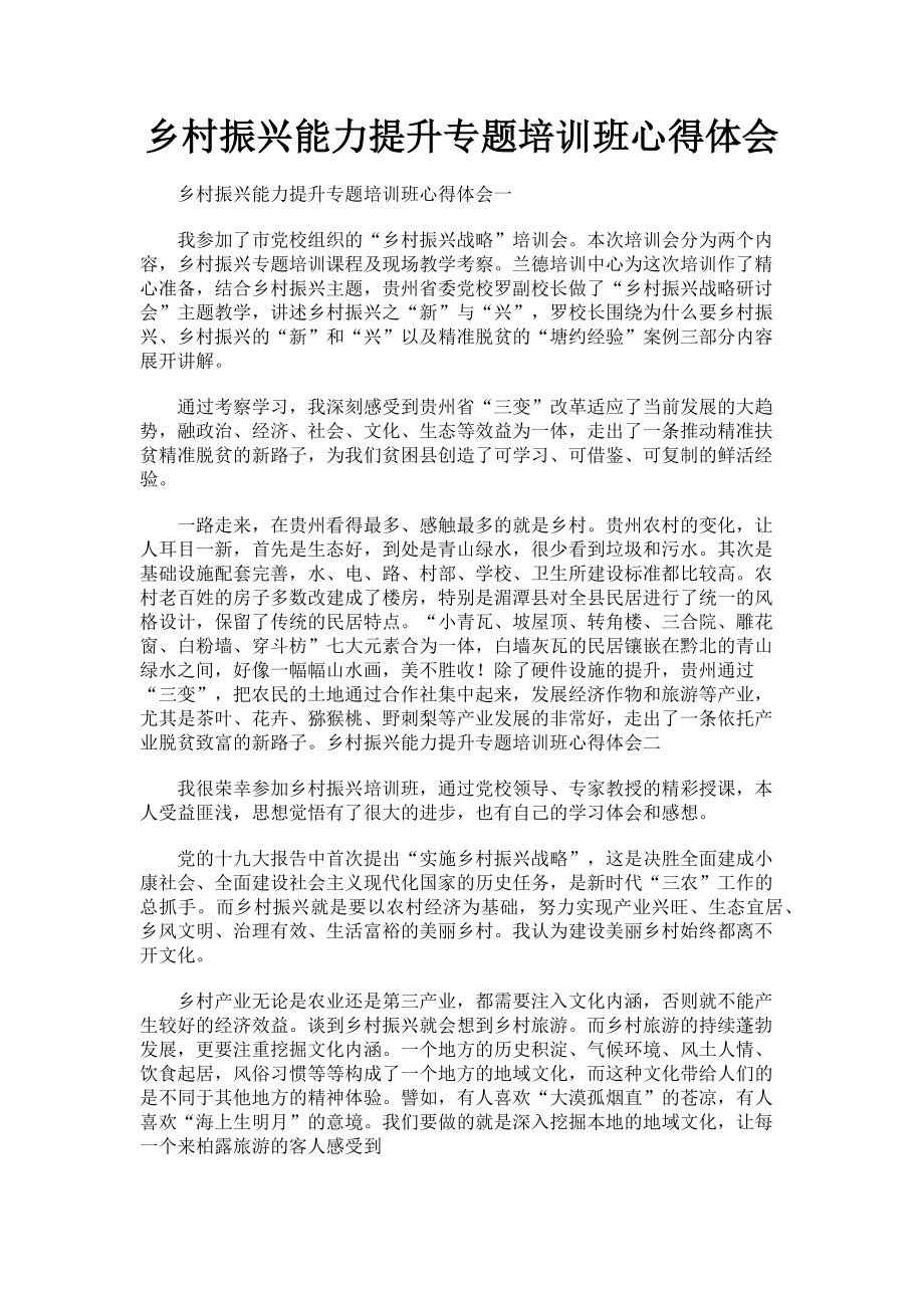 2023年乡村振兴能力提升专题培训班心得体会.doc_第1页