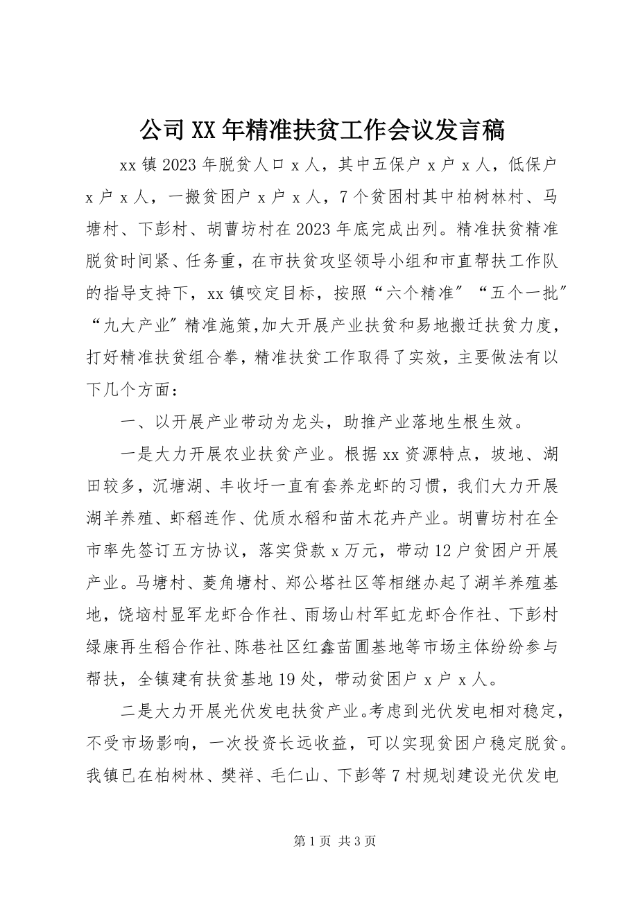 2023年公司某年精准扶贫工作会议讲话稿.docx_第1页