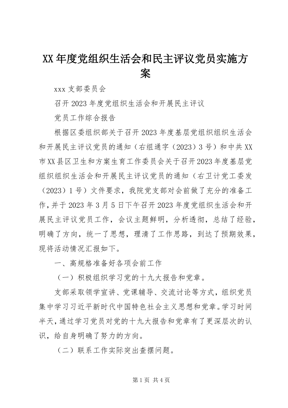 2023年党组织生活会和民主评议党员实施计划.docx_第1页