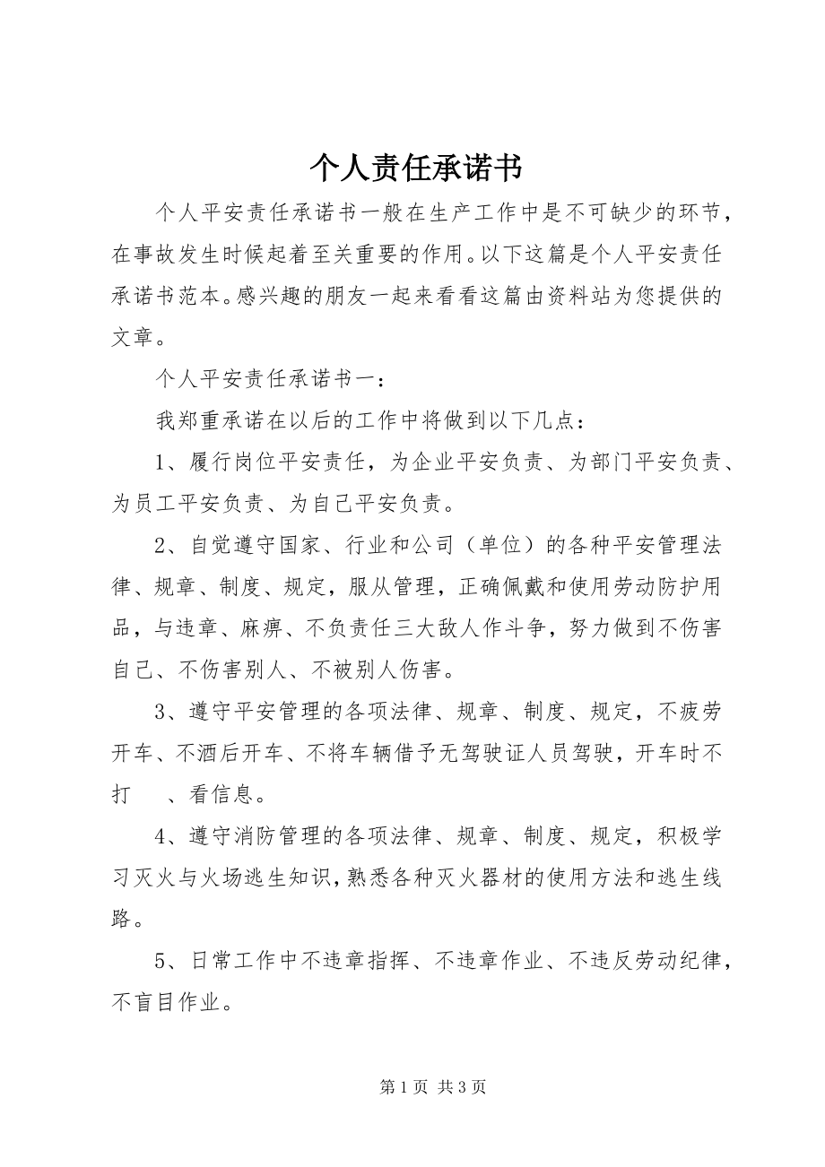 2023年个人责任承诺书.docx_第1页