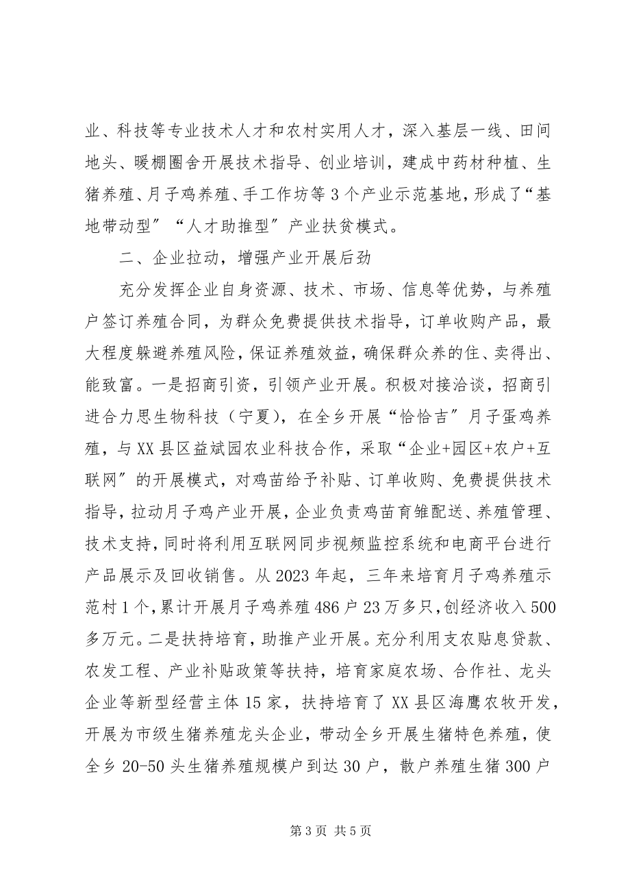 2023年探索建立“一推一拉一带”产业发展助推脱贫模式经验材料.docx_第3页