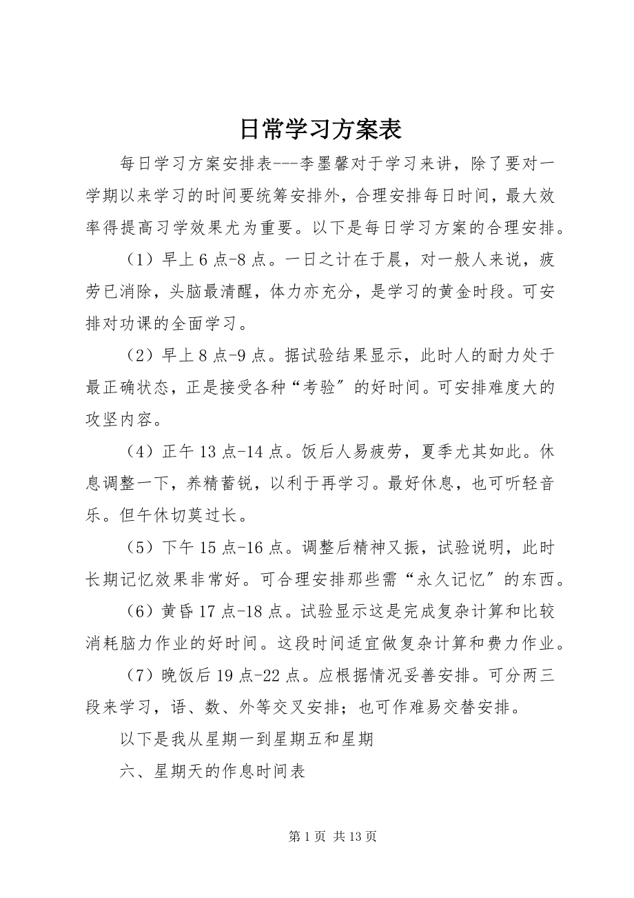 2023年日常学习计划表.docx_第1页