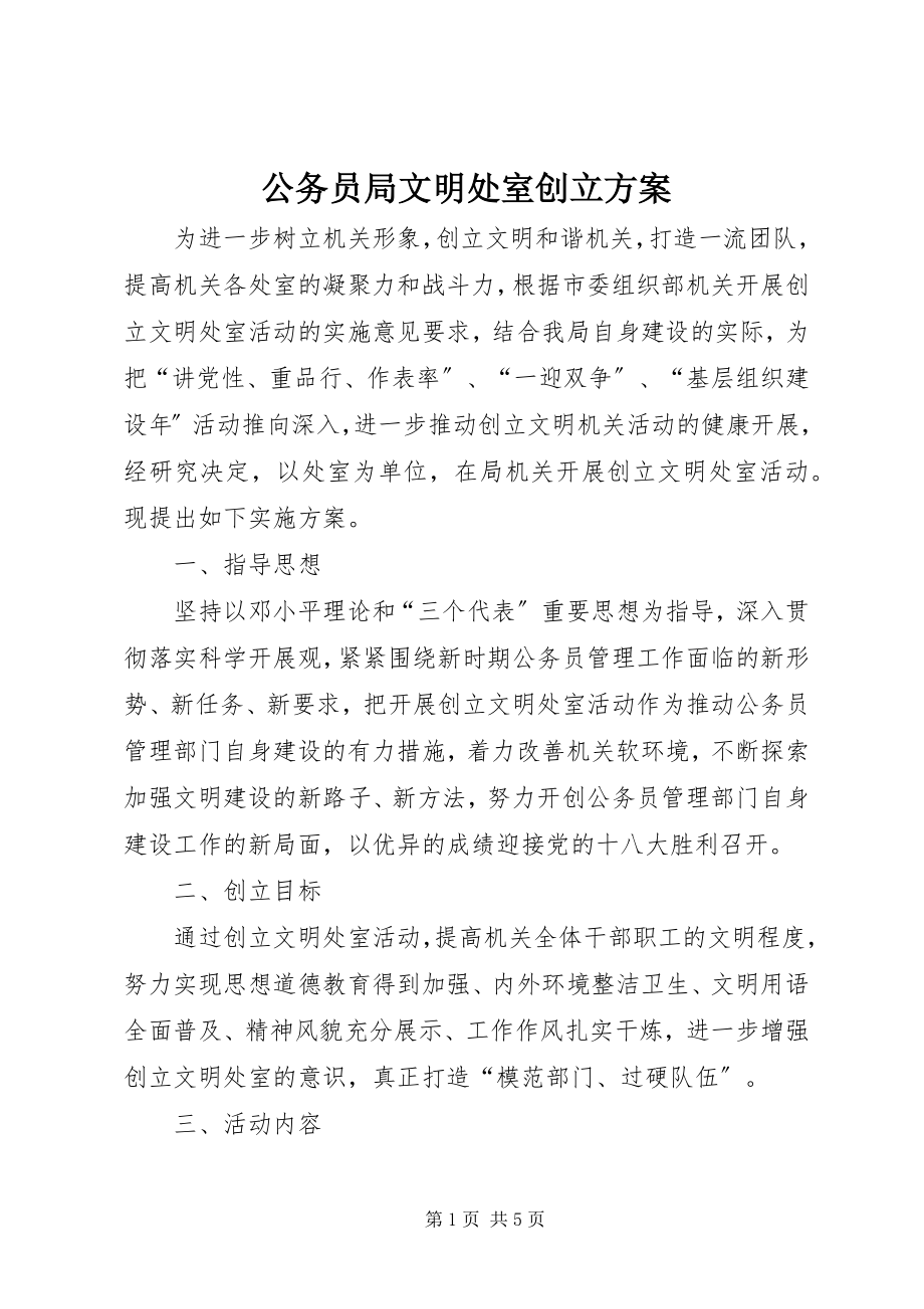 2023年公务员局文明处室创建方案.docx_第1页