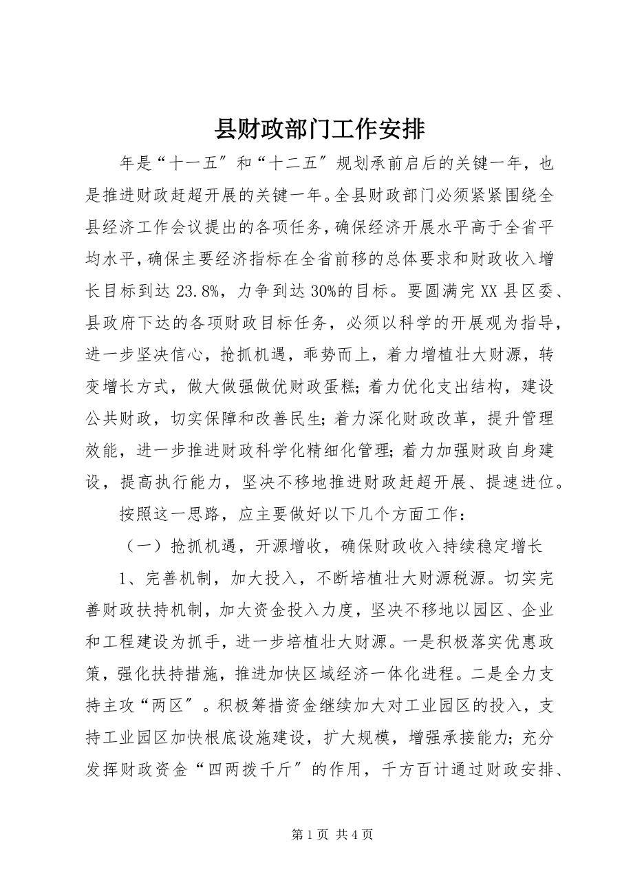 2023年县财政部门工作安排.docx_第1页