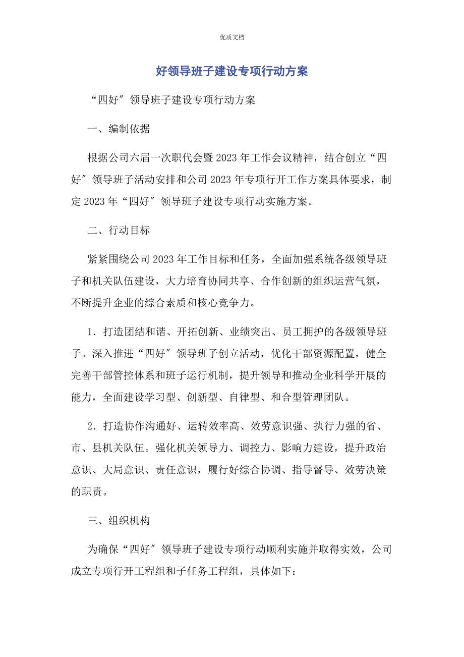 好领导班子2023年建设专项行动方案.docx_第1页