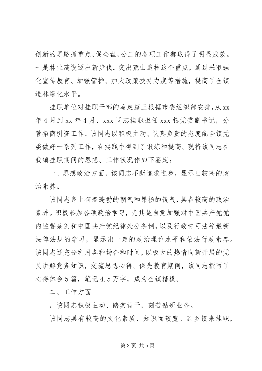 2023年挂职单位对挂职干部的鉴定.docx_第3页