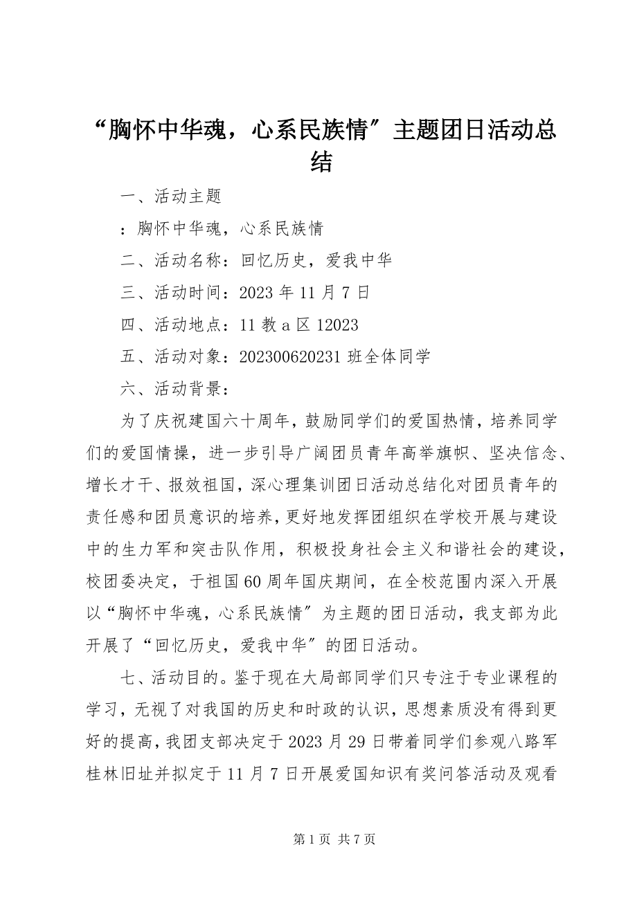 2023年“胸怀中华魂心系民族情”主题团日活动总结新编.docx_第1页