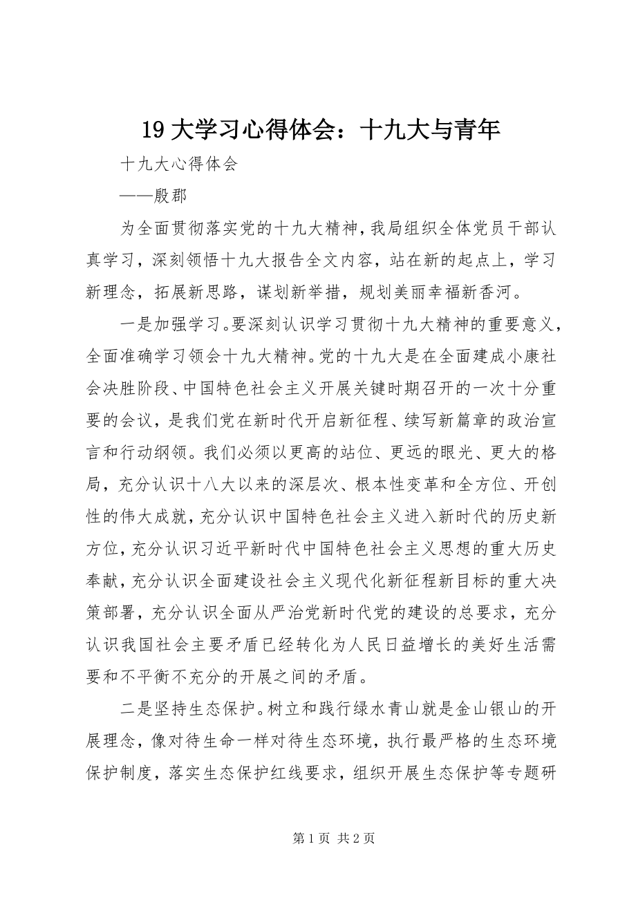 2023年大学习心得体会十九大与青年.docx_第1页