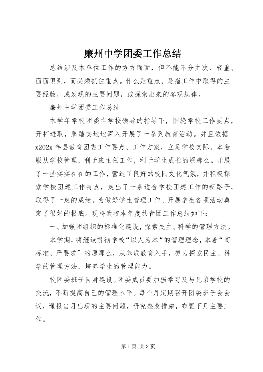 2023年廉州中学团委工作总结.docx_第1页