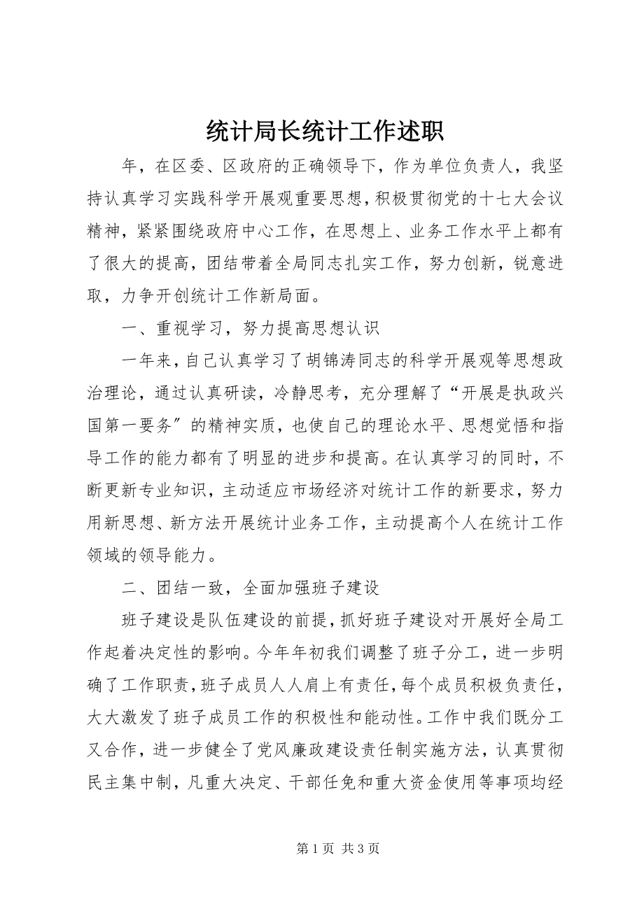 2023年统计局长统计工作述职.docx_第1页