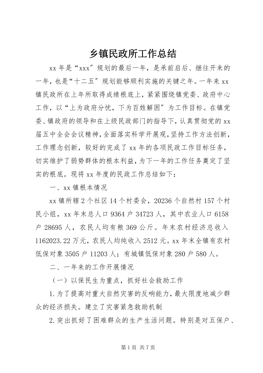 2023年乡镇民政所工作总结.docx_第1页