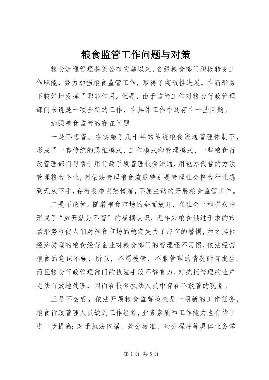 2023年粮食监管工作问题与对策.docx_第1页