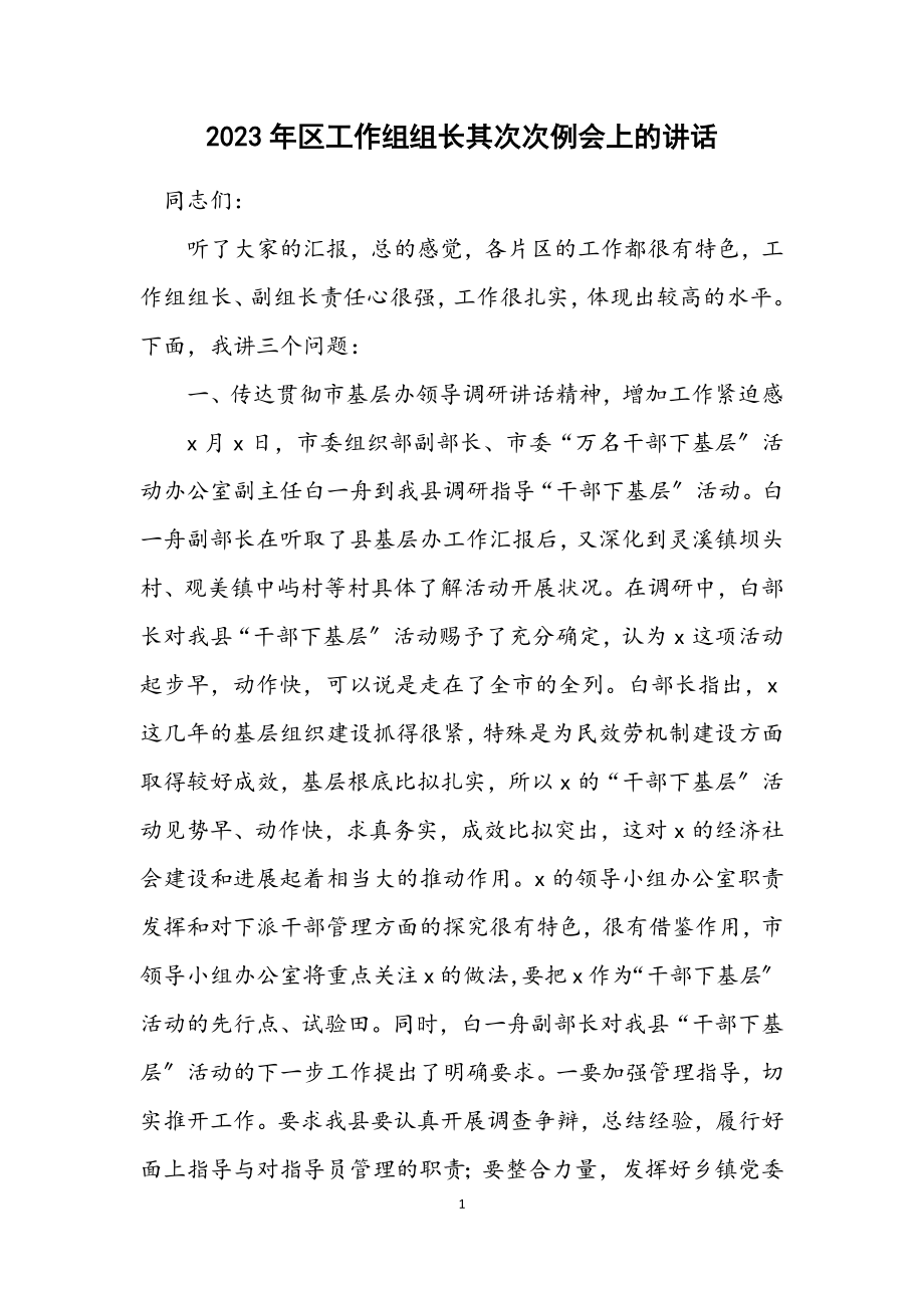 2023年区工作组组长第二次例会上的讲话.docx_第1页