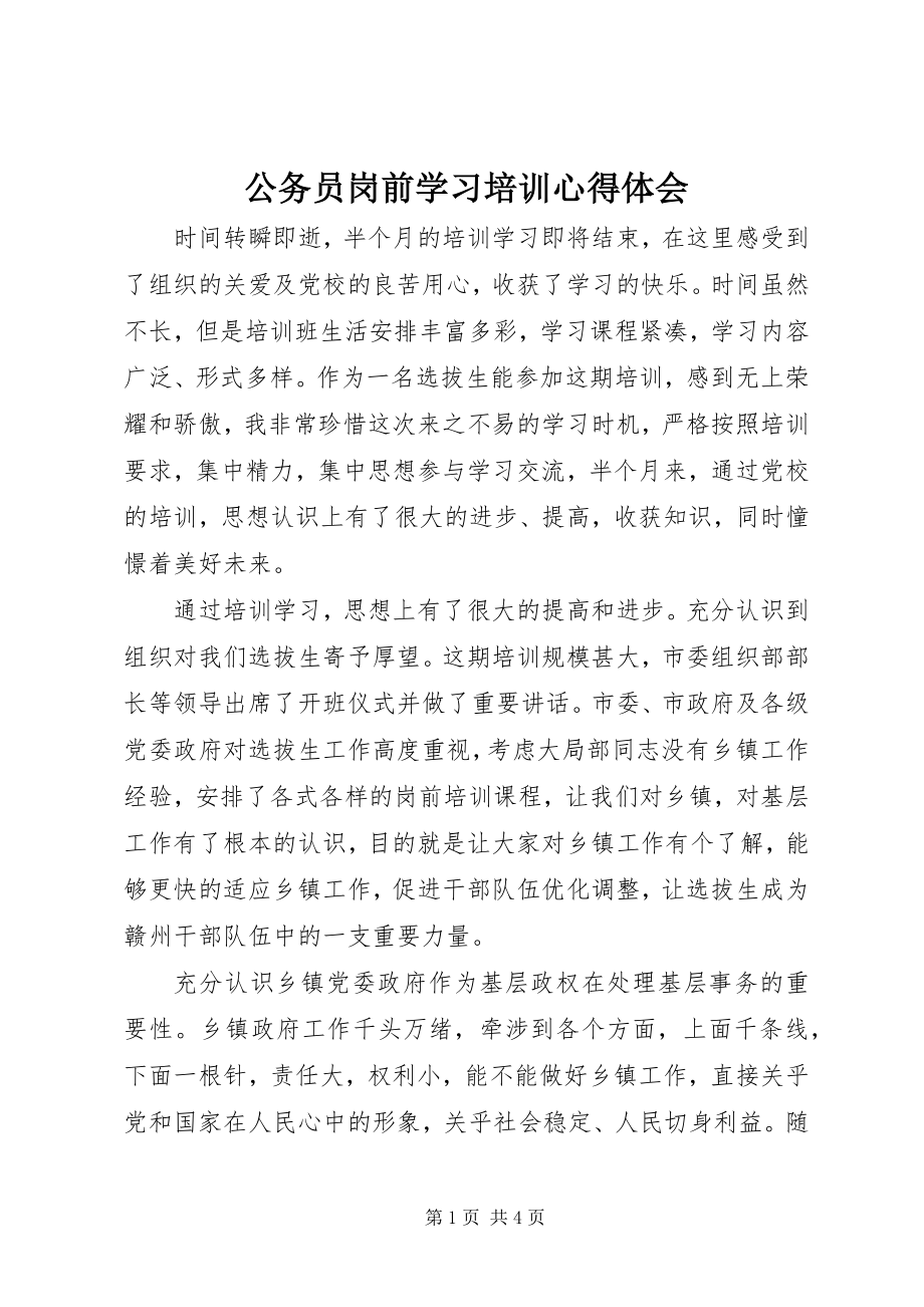 2023年公务员岗前学习培训心得体会.docx_第1页