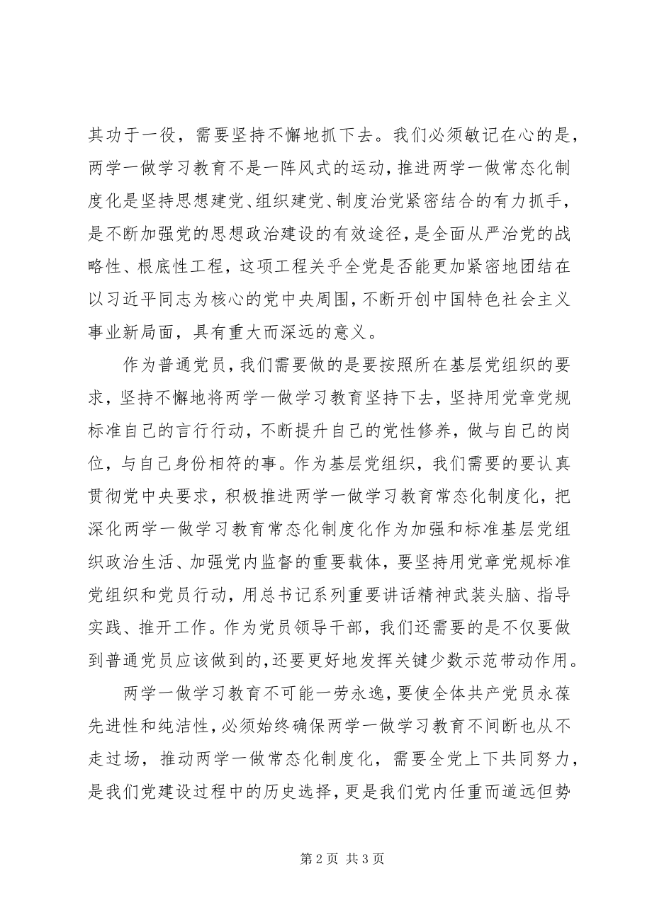 2023年推进“两学一做”常态化制度化学习心得.docx_第2页