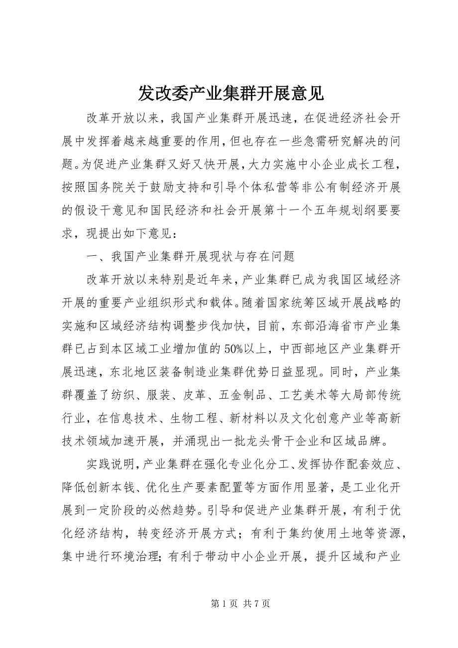 2023年发改委产业集群发展意见.docx_第1页