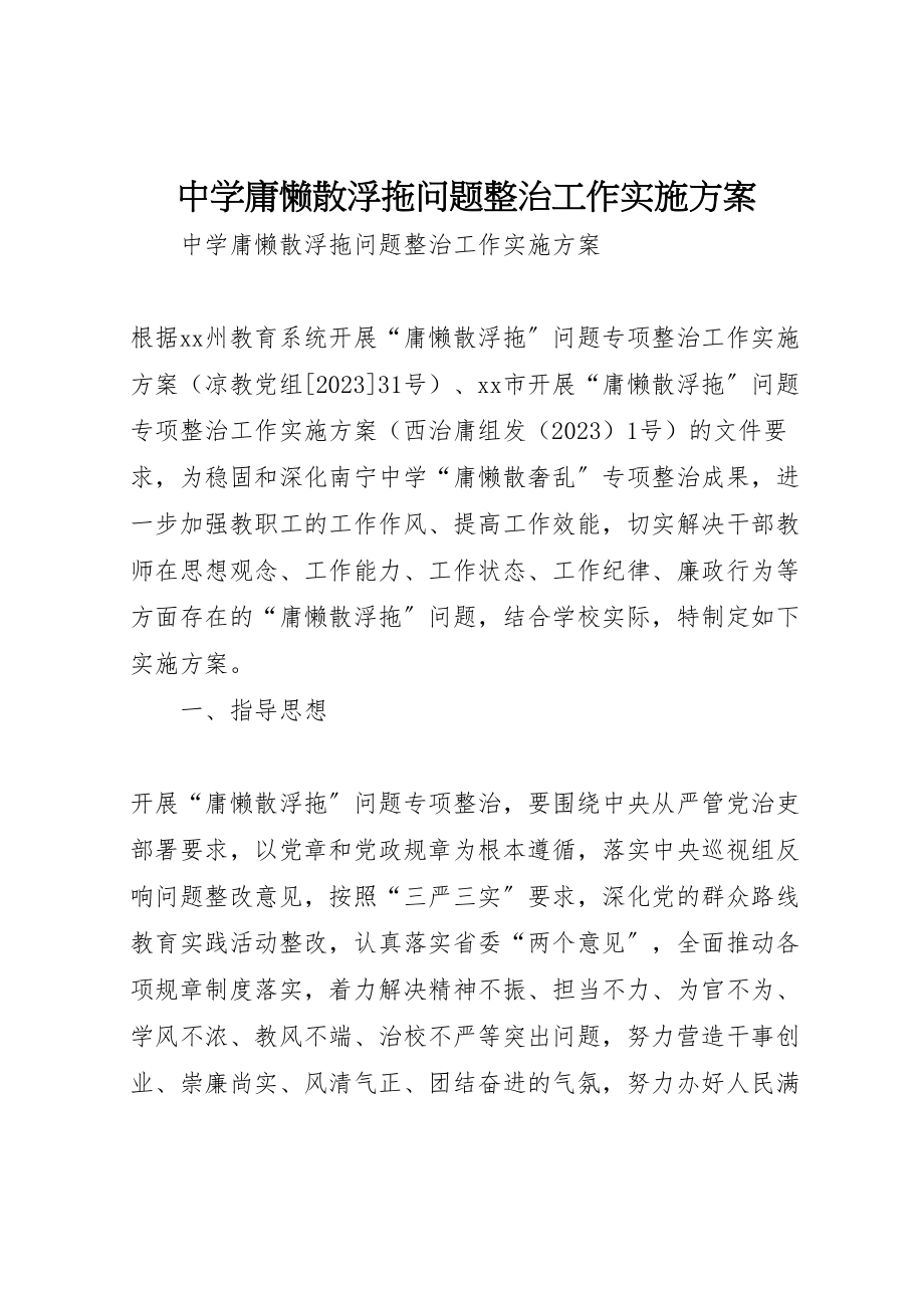 2023年中学庸懒散浮拖问题整治工作实施方案.doc_第1页